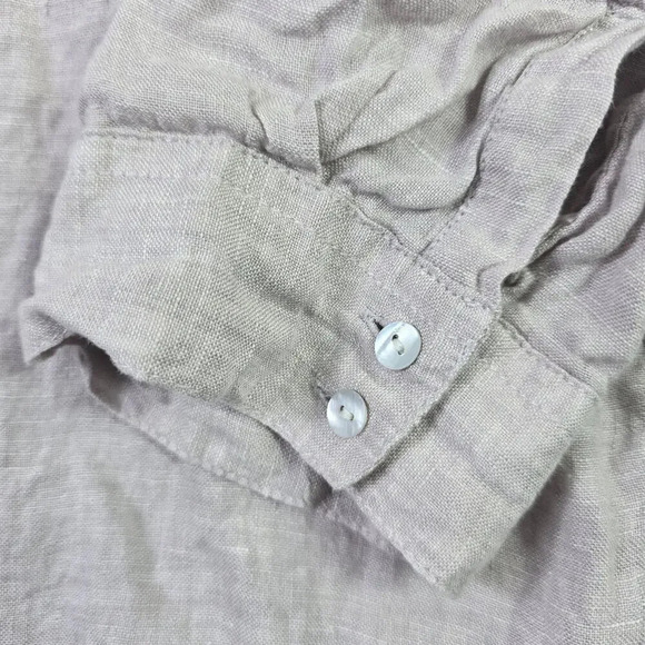 Sigrid Olson 100% Linen Button Top Women's 3X Gray Blouse Roll Tab Cottagecore - Picture 2 of 9